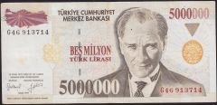 7.Emisyon 5 000 000 Lira G46 913714 Çok Temiz+
