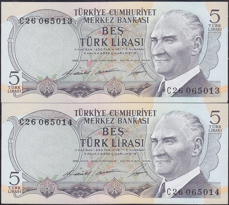6.Emisyon 1.Tertip 5 Lira C26 065013-14 Seri Takipli Çilaltı