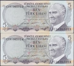 6.Emisyon 1.Tertip 5 Lira C26 065013-14 Seri Takipli Çilaltı