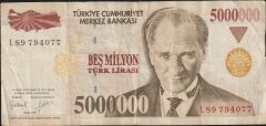 7.Emisyon 5 000 000 Lira L89 794077 Çok Temiz