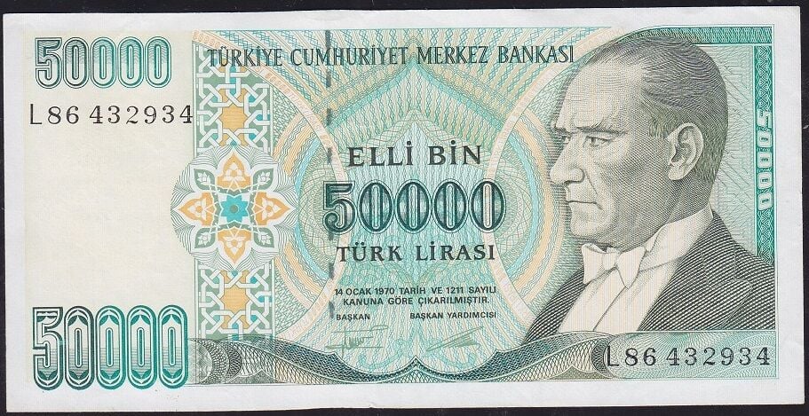 7.Emisyon 2.Tertip 50000 Lira L86 432934 Çok Temiz+