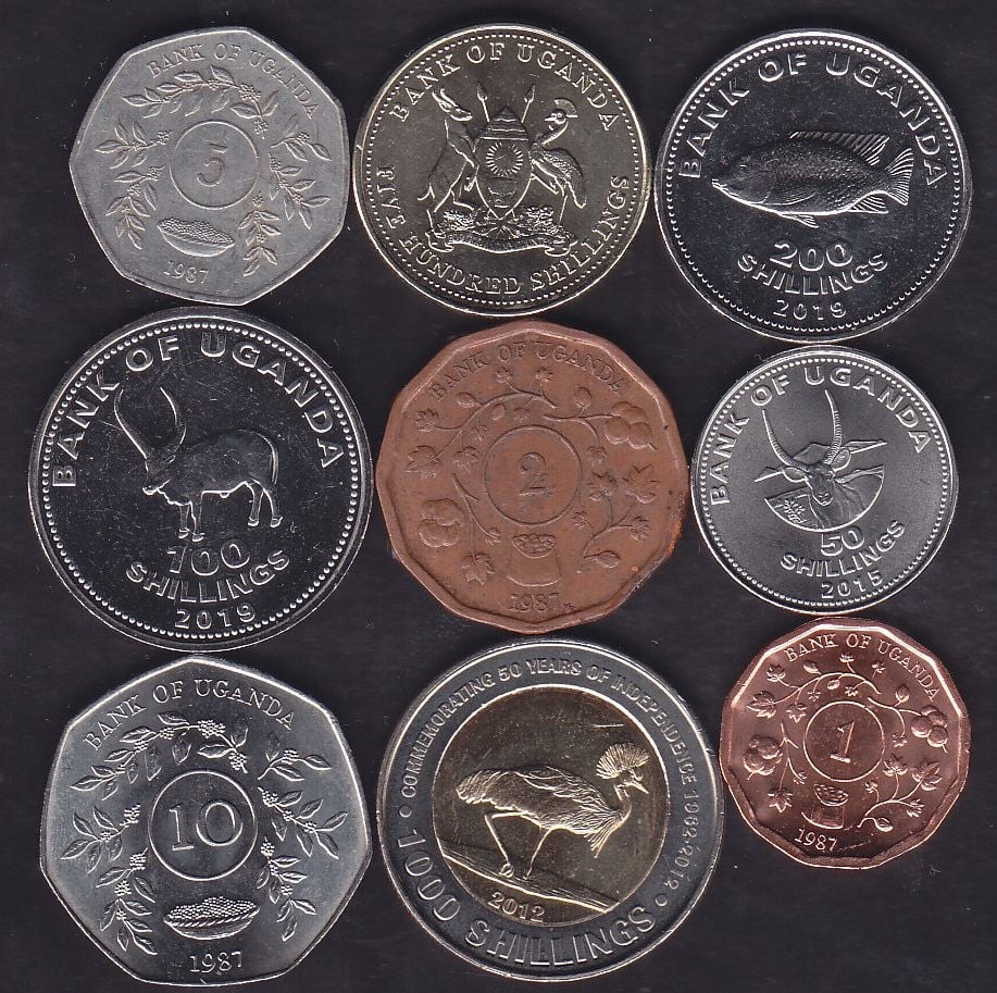 Uganda 9 Adet Madeni Para Seti 1987 - 2019 Çil ( 1 adet Çil Değil )