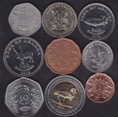 Uganda 9 Adet Madeni Para Seti 1987 - 2019 Çil ( 1 adet Çil Değil )
