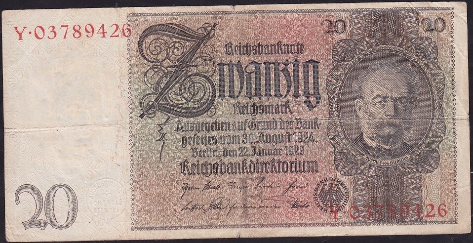 Almanya 20 Mark 1929 Çok Temiz