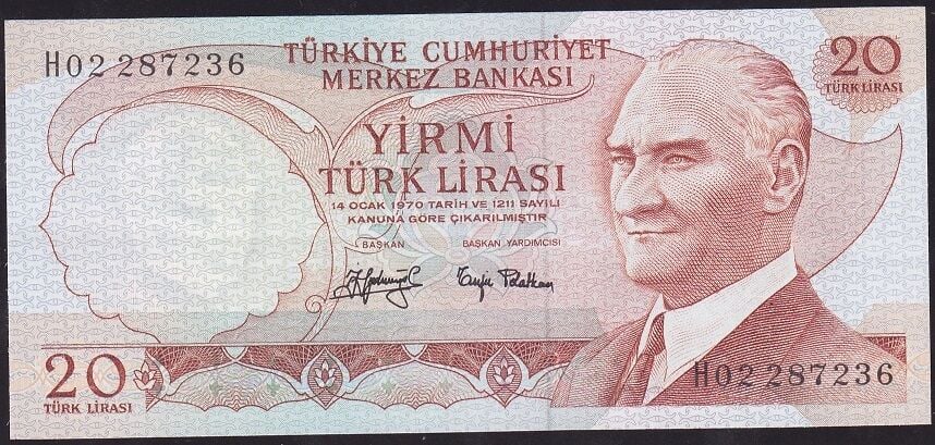 6.Emisyon 3.Tertip 20 Lira H02 287236 Çok Çok Temiz+