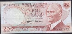 6.Emisyon 3.Tertip 20 Lira H02 287236 Çok Çok Temiz+