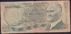 6.Emisyon 1.Tertip 10 Lira D04 216507 Çok Temiz