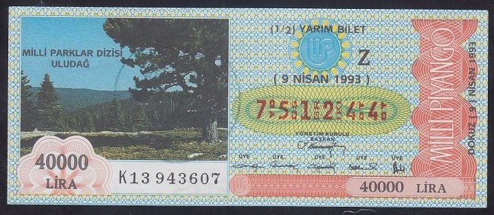 1993 9 NİSAN YARIM BİLET Z SERİSİ - Uludağ