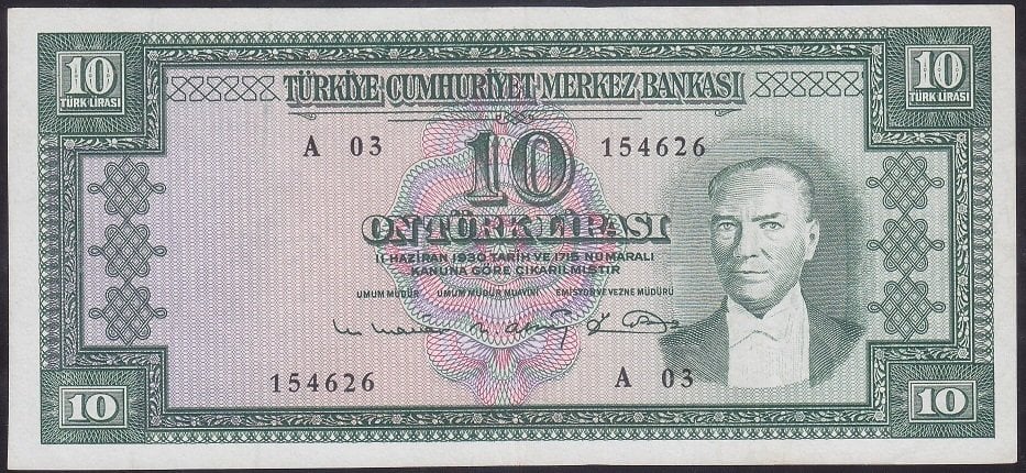 5.EMİSYON 6.TERTİP 10 LİRA A03 154626 ÇÇT + ( HAFİF DÜZELTME VAR )