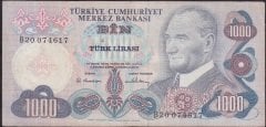 6.Emisyon 1.Tertip 1000 Lira B20 074617 Çok Temiz