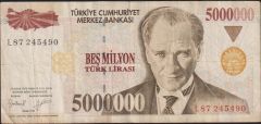 7.Emisyon 5 000 000 Lira L87 245490 Çok Temiz