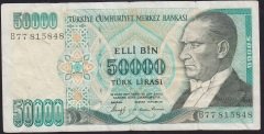 7.EMİSYON 1.TERTİP 50000 LİRA B77 815848 TEMİZ