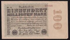 Almanya 100 Milyon Mark 1923 Çok Temiz