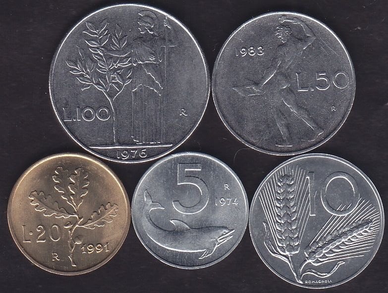 İtalya 5 Adet Madeni Para Seti 1956 -2001 Çil