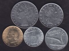 İtalya 5 Adet Madeni Para Seti 1956 -2001 Çil