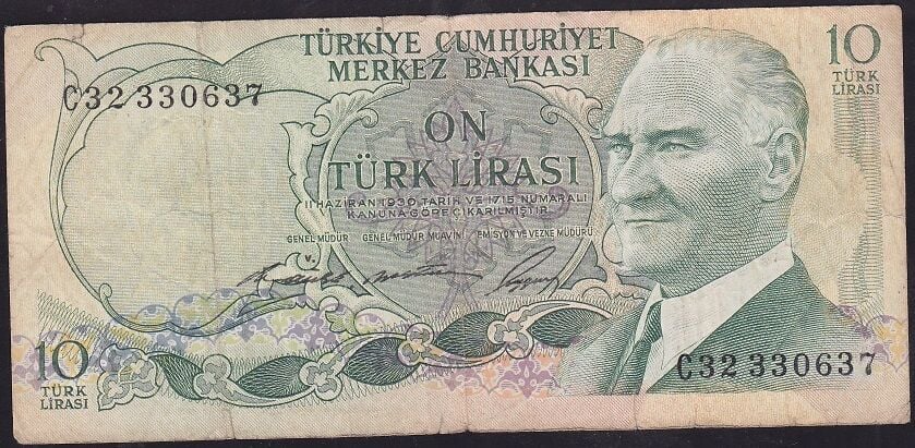 6.Emisyon 1.Tertip 10 Lira C32 330637 Temiz+