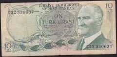 6.Emisyon 1.Tertip 10 Lira C32 330637 Temiz+