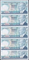 7.Emisyon 1.Ve 2.Tertip 500 LİRA ABCDE Takım Çil