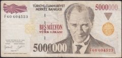 7.Emisyon 5 000 000 Lira F60 604523 Çok Temiz