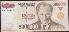 7.Emisyon 5 000 000 Lira G42 144458 Çok Temiz