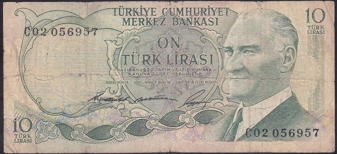 6.EMİSYON 1.TERTİP 10 LİRA C02 056957 TEMİZ