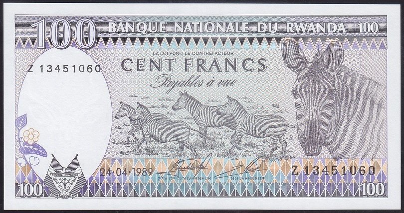 Rwanda 100 Frank 1989 Çil Pick 19 ( Z Serisi )