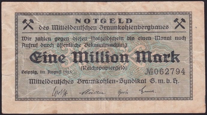 ALMANYA 1 MİLYON MARK 1923 ÇOK TEMİZ NOTGELD