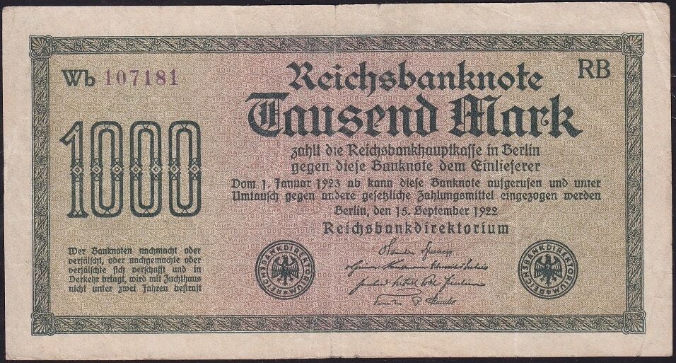 Almanya 1000 Mark 1922 Çok Temiz