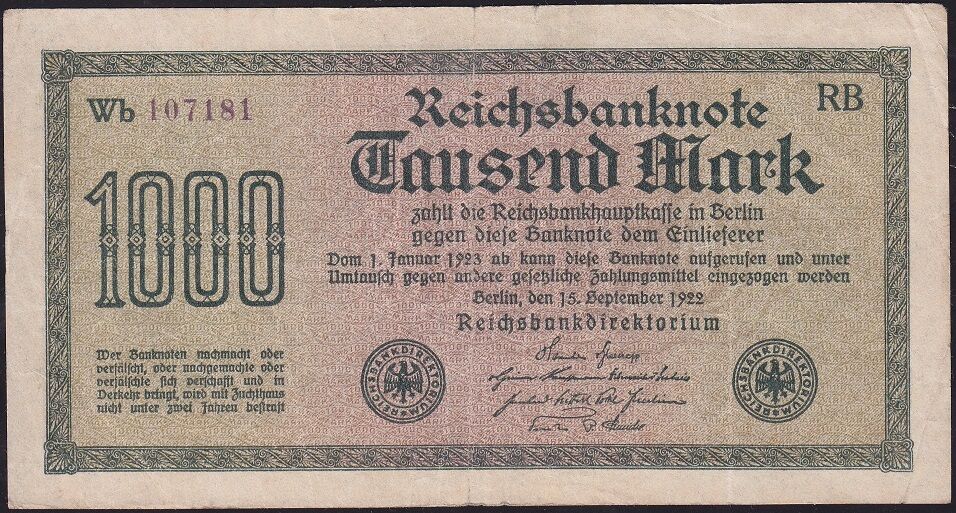 Almanya 1000 Mark 1922 Çok Temiz
