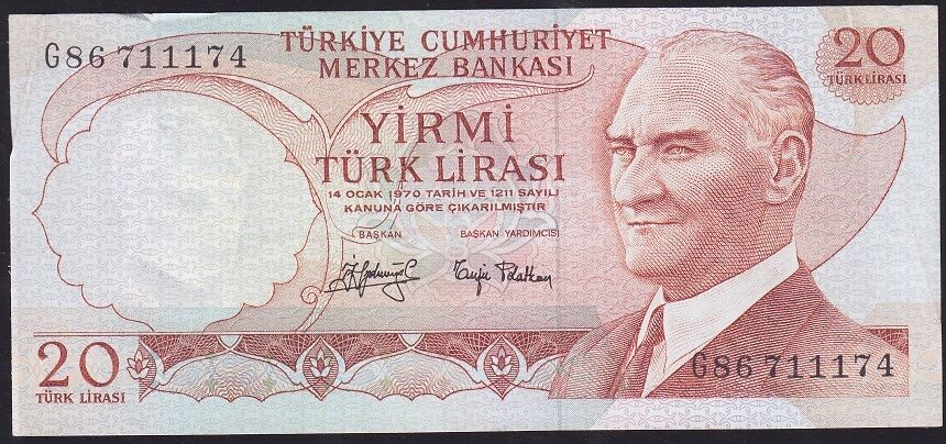 6.Emisyon 3.Tertip 20 Lira G86 711174 Çok Temiz+