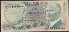 6.Emisyon 1.Tertip 10 Lira C23 216919 Çok Temiz