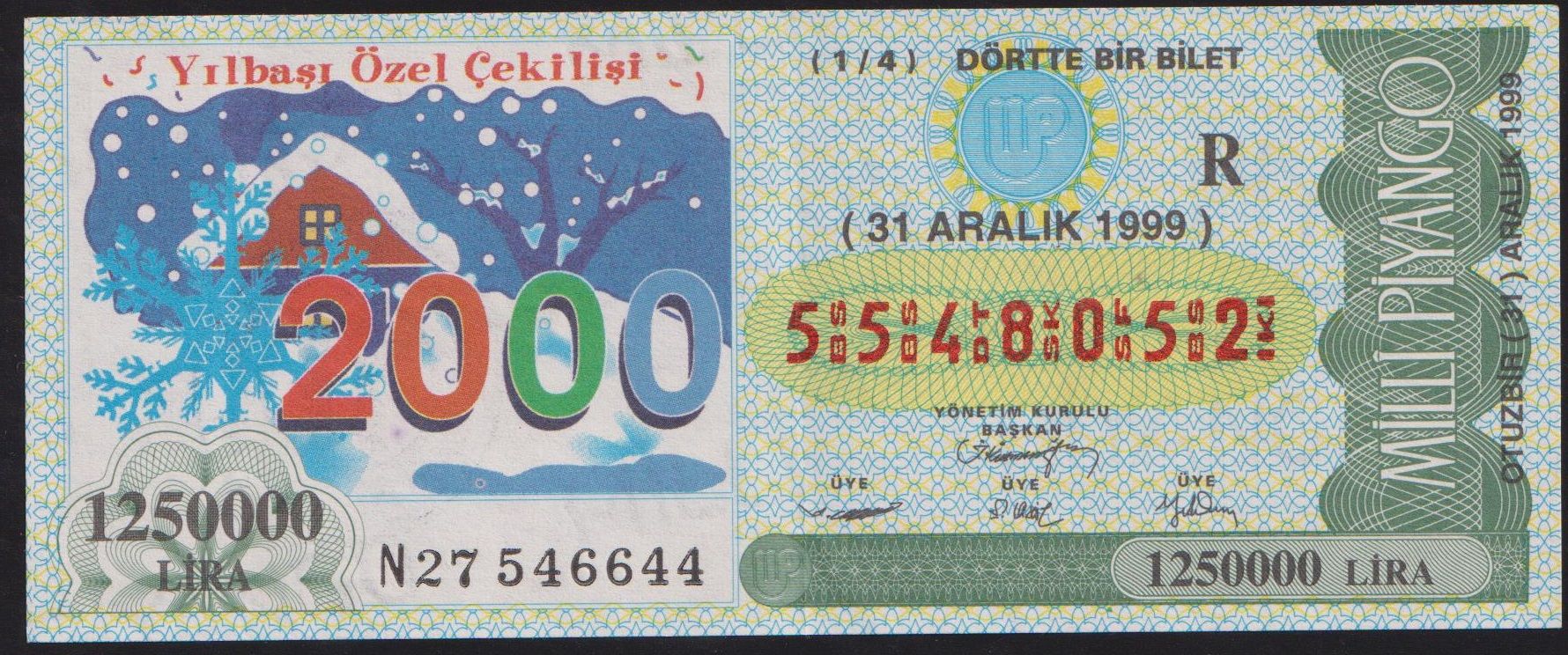 1999 31 Aralık Çeyrek Bilet - R Serisi