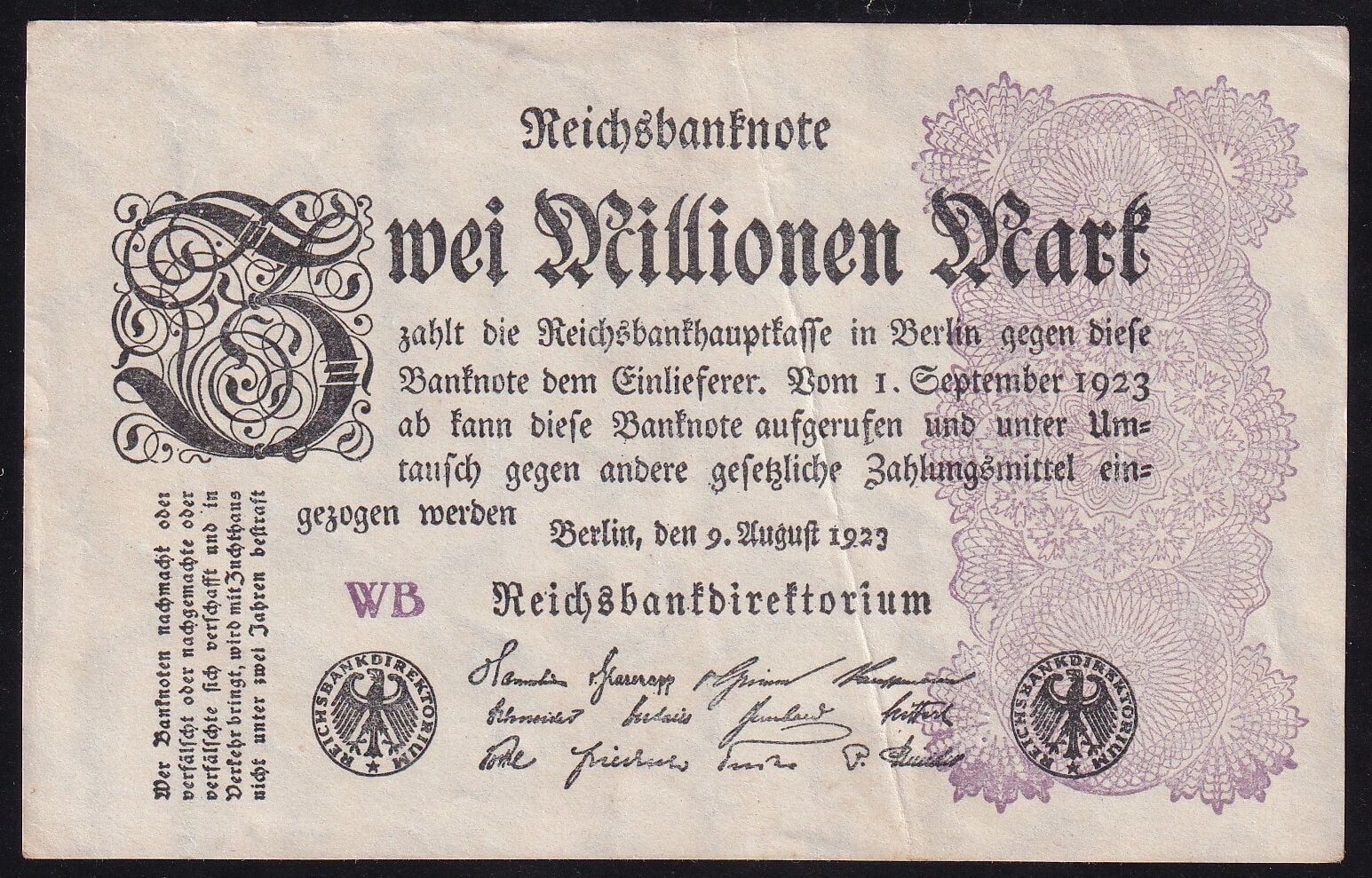 Almanya 2 Milyon Mark 1923 Çok Çok Temiz+