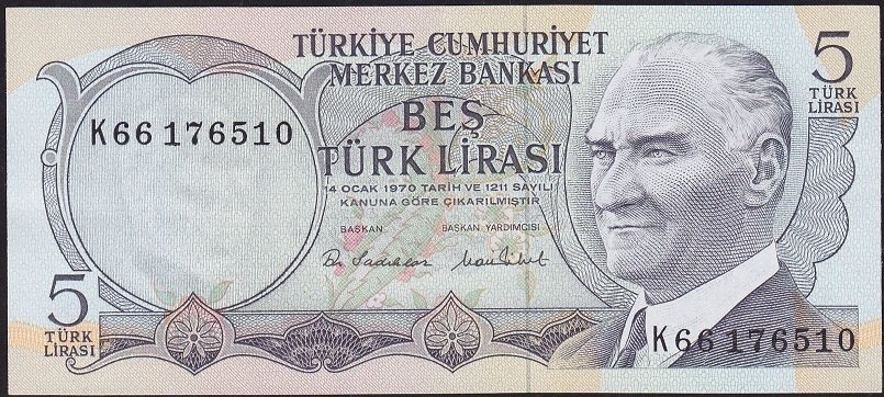 6.Emisyon 2.Tertip 5 Lira K66 176510 Çilaltı