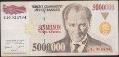 7.Emisyon 5 000 000 Lira G40 024784 Çok Temiz