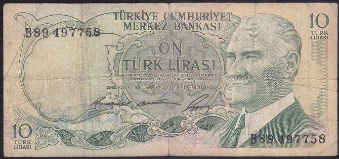 6.EMİSYON 1.TERTİP 10 LİRA B89 497758 TEMİZ