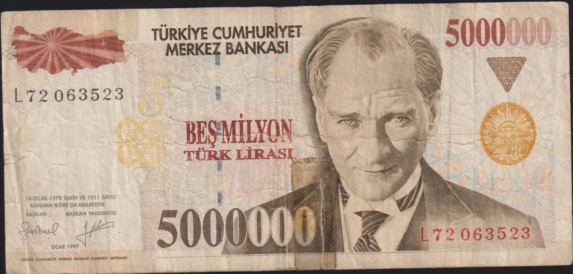 7.Emisyon 5 000 000 Lira L72 063523 Haliyle