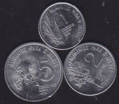 Brezilya 3 Adet Madeni Para Seti 1975 Çil