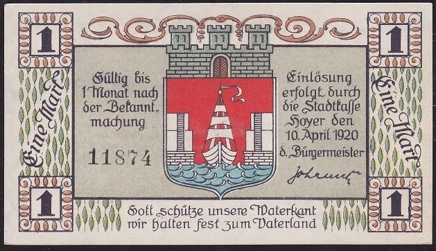 Almanya 1 Mark Notgeld 1920 Çil Filigranlı