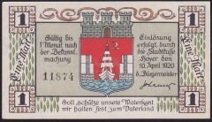 Almanya 1 Mark Notgeld 1920 Çil Filigranlı