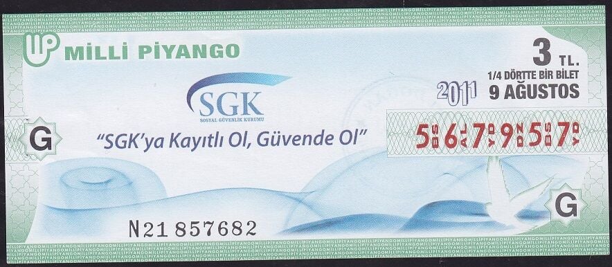 2011 9 Ağustos Çeyrek Bilet - G Serisi