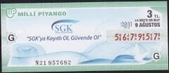 2011 9 Ağustos Çeyrek Bilet - G Serisi