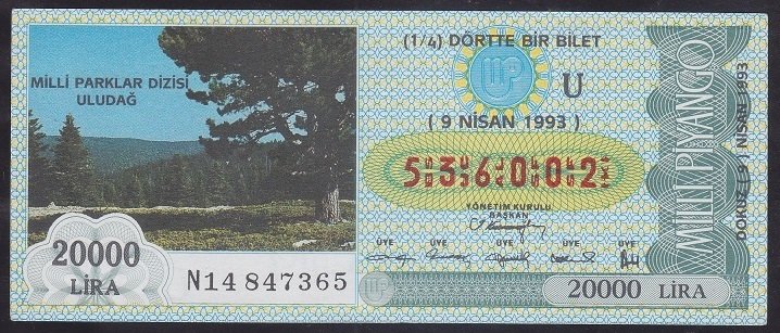 1993 9 NİSAN ÇEYREK BİLET - U SERİSİ - Uludağ