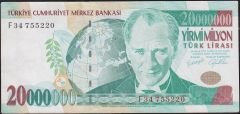 7.Emisyon 20 000 000 Lira F34 755220 Çok Temiz+