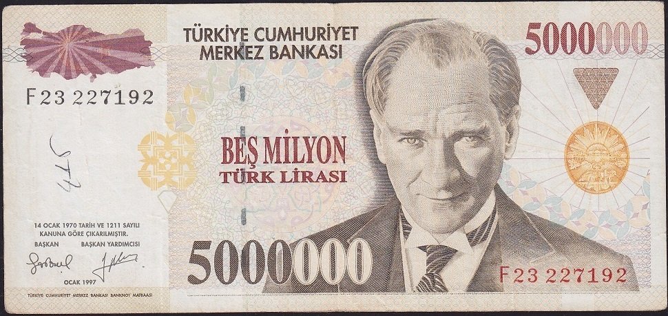7.Emisyon 5 000 000 Lira F23 227192 Çok Temiz