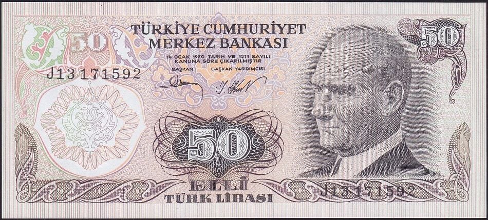 6.Emisyon 2.Tertip 50 Lira J13 171592 Çil