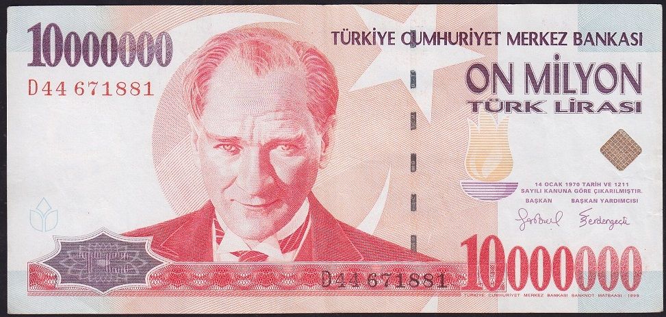 7.Emisyon 10 000 000 Lira D44 671881 Çok Temiz+