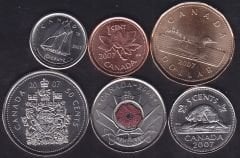 Kanada 6 Adet Madeni Para Seti 2004 -2007 Çil