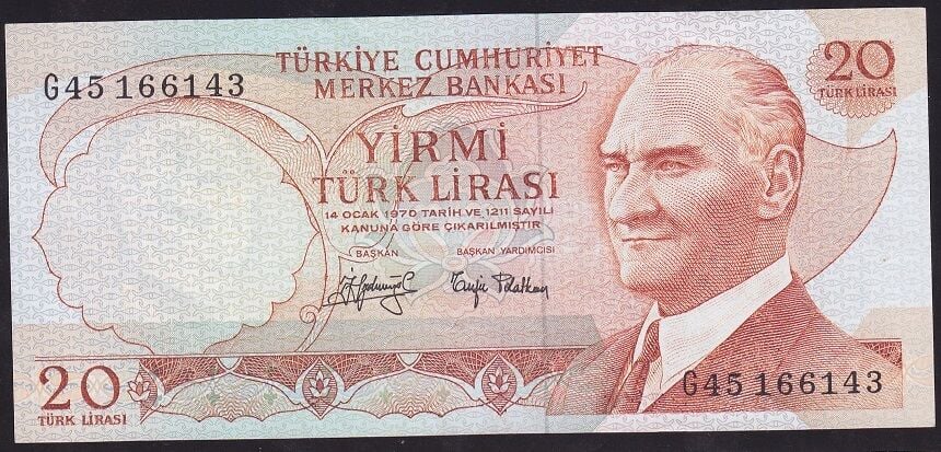 6.Emisyon 3.Tertip 20 Lira G45 166143 Çok Temiz+