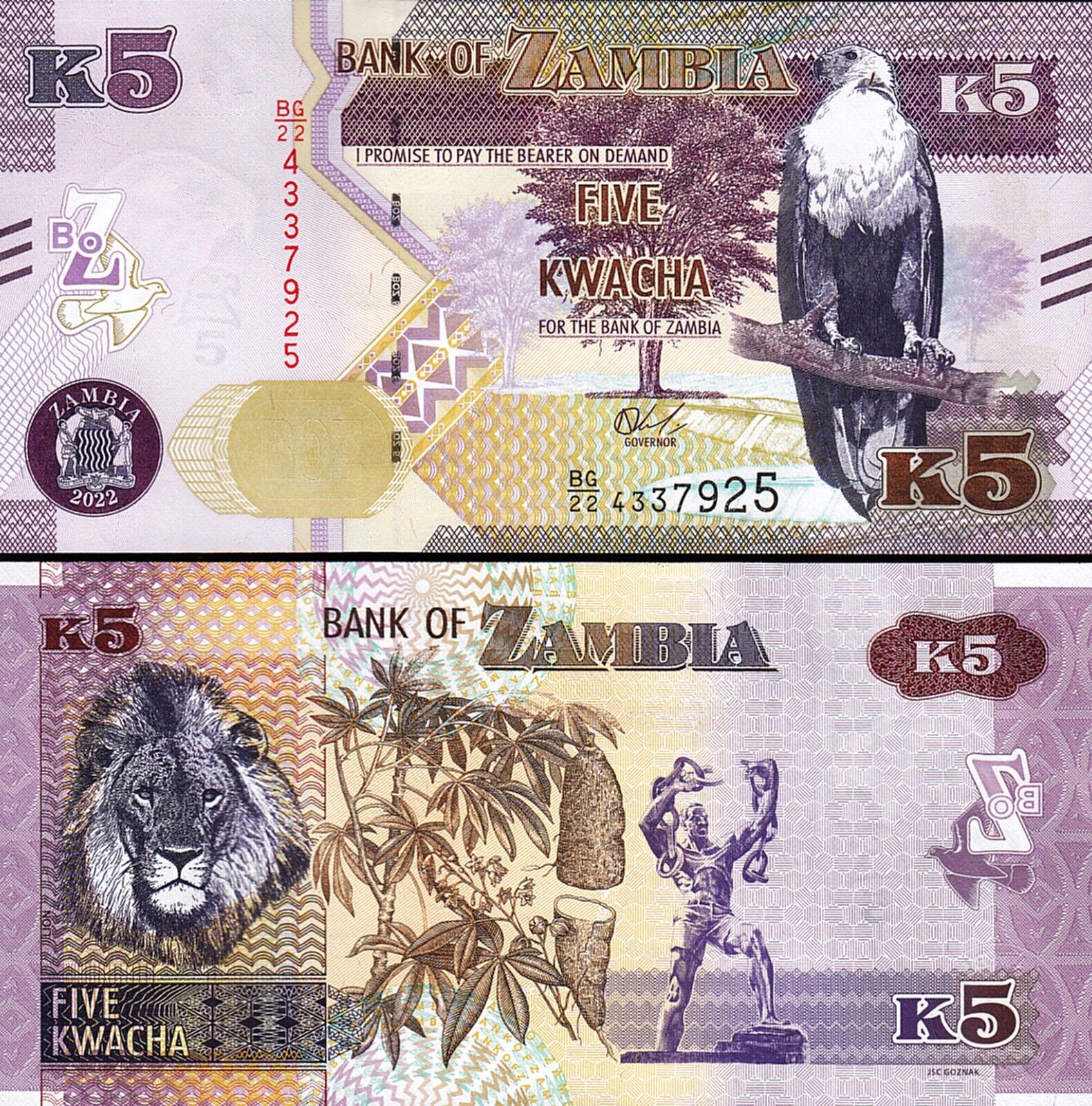 Zambia 5 Kwacha 2022 Çil Pick 57